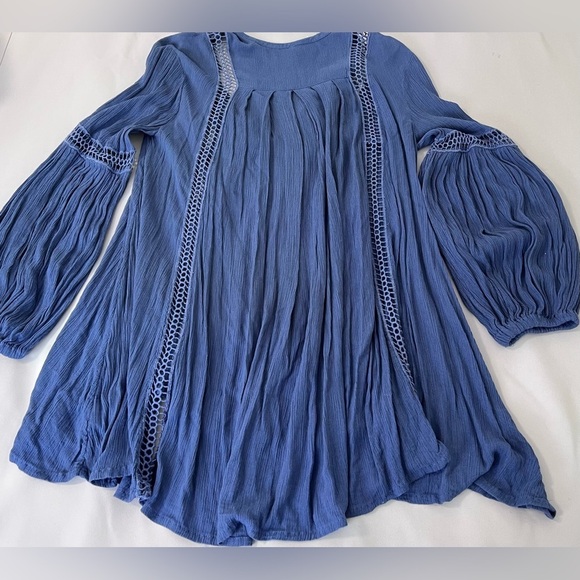 Free People Baby Doll Lace Inset Tunic Sz Small Blue - Picture 12 of 14